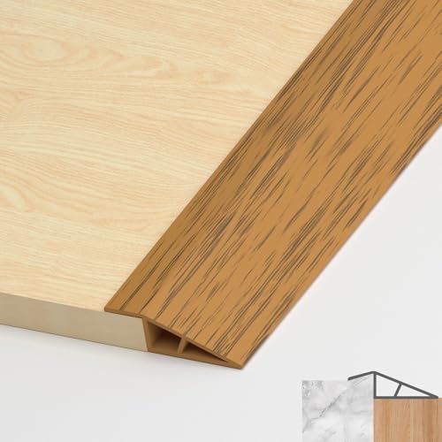LIHIQIYA Perfil de Transición Autoadhesivo PVC Perfil, Transición Suelo Desnivel Autoadhesivo para Diferencia Tapajuntas Suelo Perfil de Unión para Suelos (Roble Amarillo, 12mm a 15mm, 2M)