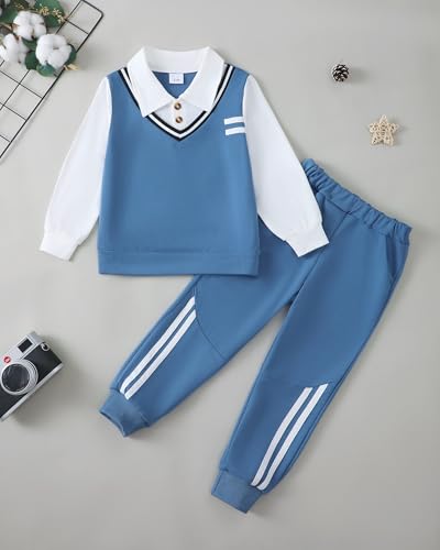 Renotemy Toddler Boy Clothes Fall Winter Outfits Pullover Sweatshirt Pants Set Warm Sweatsuit Kids Clothing for Boy Size 3-7T2