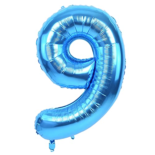 Image of TONIFUL 40 Inch Blue Number 9 Balloons Large Foil 9th Birthday Decorations