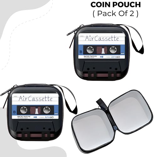 Image of Kraptick Multipurpose Coin Pouch - Compact Zipper Purse for Coins, Cash & Small Essentials Durable & Stylish Fabric Mini Organizer for Daily Use (Audio Design) (Pack of 2)