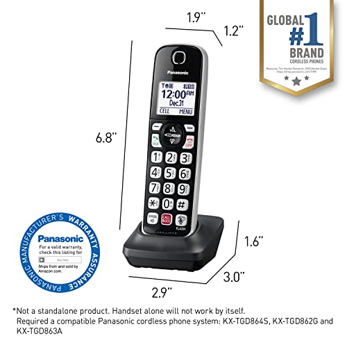 Image of Panasonic Cordless Phone Handset Accessory Compatible with KX-TGD86x Series Cordless Phone Systems - KX-TGDA86S (Black with Silver Trim)