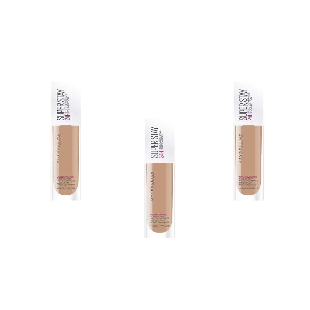 Maybelline New York Base de Maquillaje líquida Superstay 24H - 48 Sun Beige, Juego de 3 (3 x 30 ml)