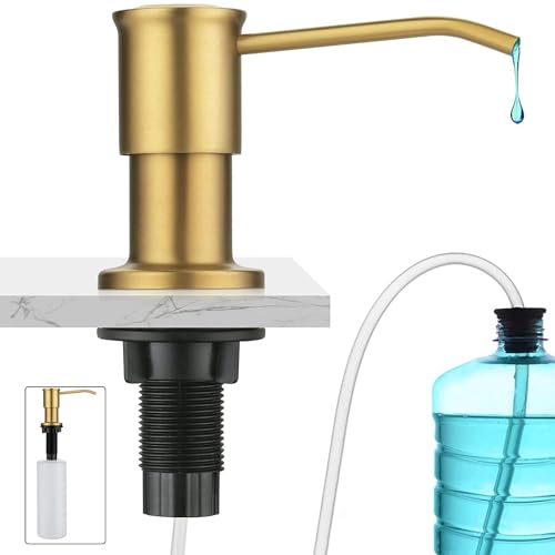 Maizoon Integrierter Seifenspender für die Küche, 304 Edelstahl, Pumpkopf mit 500 ml Flasche und 100 cm Verlängerungsrohr, Spülseife, Handlotionspender, goldfarben