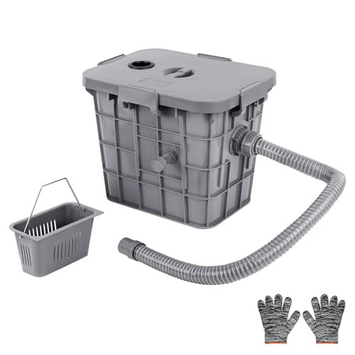 CISSIYOG Kommerzieller Fettabscheider 22L Öl Wasserabscheider mit 1 oberen Einlass PP Removable Baffles zur Trennung von Altöl Fett und Wasser verwendet für Restaurant Küchen - 37x26x30cm