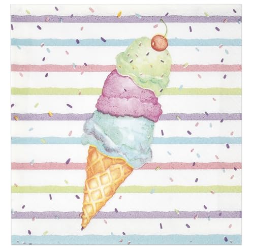 Gift Boutique 100 Ice Cream Cone Napkins Cocktail Beverage Disposable Paper Sprinkle Dessert Napkin for Tropical Summer Spring Beach Pool Birthday