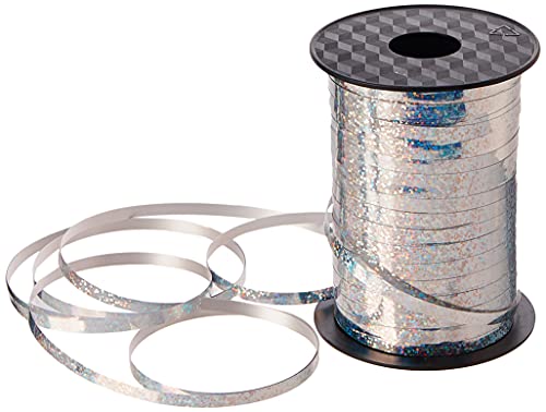 Amscan 991004 Balloon Ribbon 250Yd HOL:Silvr, Silver Holographic