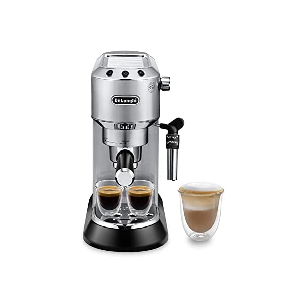 De'Longhi Dedica - Cafetera de Bomba de Acero Inoxidable para Café Molido o Monodosis, Cafetera para Espresso y Cappuccino, Depósito de 1.3 Litros, Sistema Anti-goteo, EC685.M, Metal