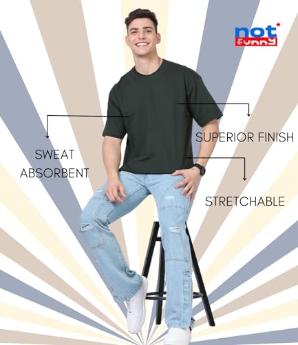 Image of Not Funny 280 GSM Pure Organic Cotton Oversized t Shirts for Men | Drop Shoulder Tshirt for Men & Boys (Available in Black, Blue, Beige,Orange & White)