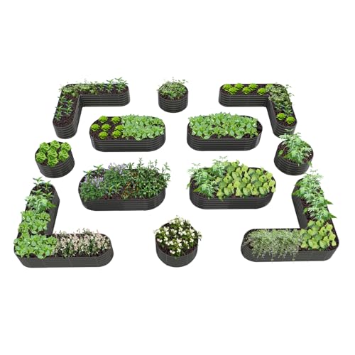 A ANLEOLIFE 12-Pack Galvanized Raised Garden Beds Outdoor, 18" Deep Modular Metal Planter Box Kit, Whole Backyard Farm Garden System with Oval Heart & Round Beds for Vegetable & Flowers, Quartz Grey