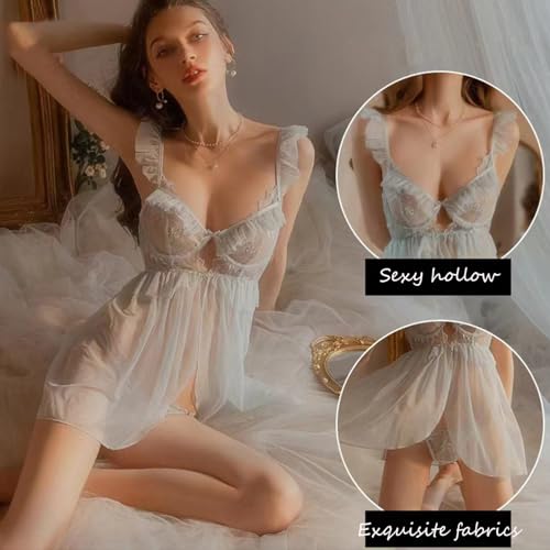 Mini Kitty Lingerie feminina com fecho frontal, camisola sexy, camisola de renda, camisola de Natal,