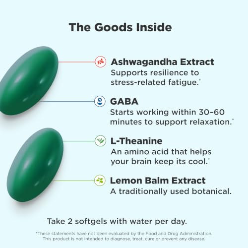 Image of OLLY Ultra Strength Goodbye Stress Softgels, GABA, Ashwagandha, L-Theanine and Lemon Balm, Stress Relief Supplement - 60 Count