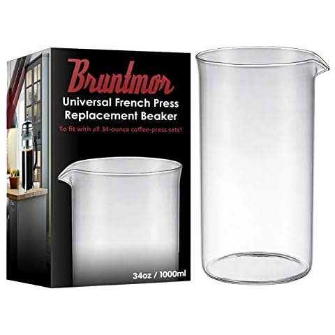 Bruntmor Spare Carafe for French Press, 34 oz French Press replacement Glass, Fire hardened Borosilicate Beaker, 34 ounce Cover