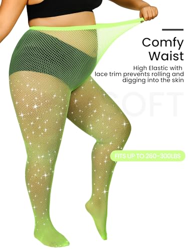 Image of Plus Size Fishnet Tights Sparkle Stockings Glitter Pantyhose High Waist Fine Mesh Stockings Value Pack of 2