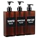 Botellas dispensadoras de champú, Segbeauty 500 ml Dispensador de Bomba, 16.9 oz Paquete de 3 Botellas de Bomba Recargables vacías con Etiquetas, contenedor de loción de plástico, marrón
