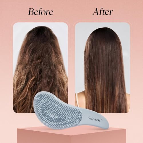 Image of Kitsch Detangle Brush - Gentle Curly Hair Brush All Hair Types - Haze Blue | Flexible Bristles for All Hair Types - Dry or Wet Detangling Hair Brush for Women & Men, Detangle Brush for Adults & Kids