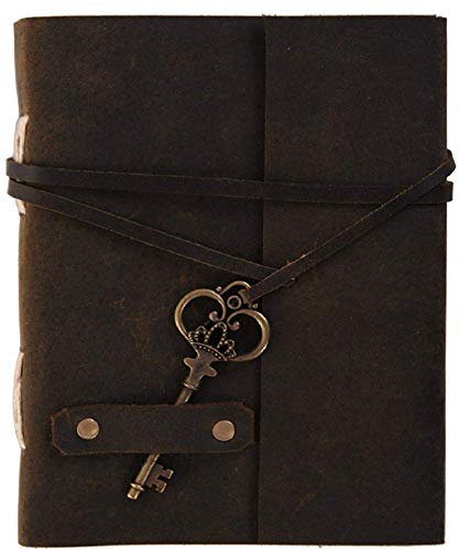 RJKART Leather Cover Handmade Unruled 120 GSM Paper Classic Vintage Design Writing Diary with Belt Key Lock Journal Office Planner Notebooks Diaries - Design 3(200 Pages, 4x6 Inch)