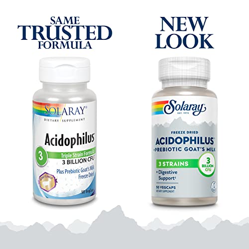 Image of SOLARAY Acidophilus 3 Strain Probiotic & Prebiotic Goats Milk | 3 Billion CFU & Freeze Dried | 50 VegCaps