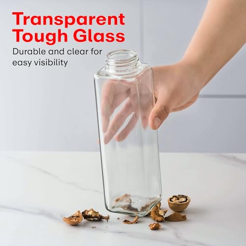 Image of PRIME PICK 500ml Set of 2 Oil Dispenser Bottle - Leak-Proof Glass with Auto-Flip Cap, Stainless Steel Spout, Quick Oil Return, BPA-Free, 30cm Tall, Easy to Refill & Clean, Slim Grip, Transparent Body