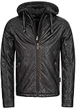 Indicode Herren Eckrote Lederjacke aus Leder-Imitat | Kunstleder Bikerjacke für Männer Black L