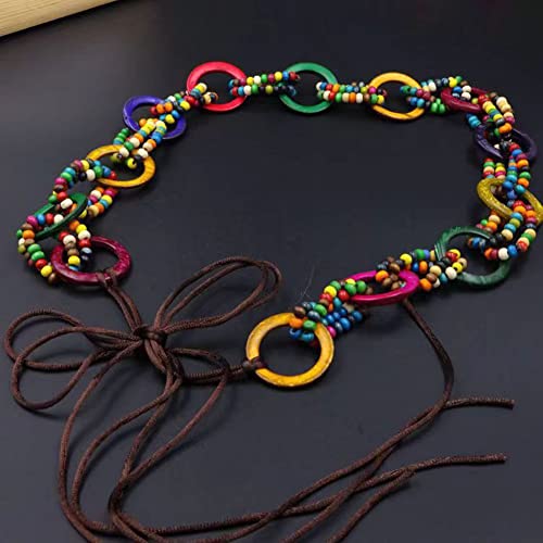 Fancy Cute Bohemia Women's Colorful Wooden Beads Rope Belt Tassel for Skirt Dress Pants Cross Knotted Hand Woven3