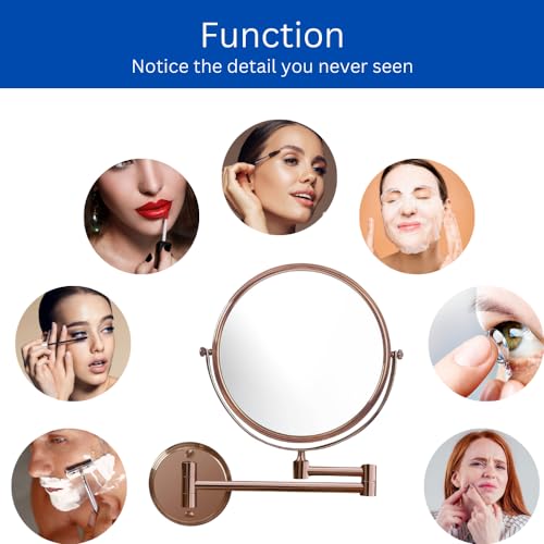 Image of CIPLAPLAST Shaving Mirror for Bathroom | Round Makeup Mirror | Black Mirror | 360 Degree Rotation | Round Brass and Stainless Steel Body | Wall Bracket Mirror with Adjustable Frame (Rose Gold)