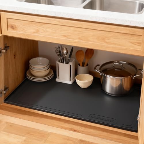 Under Sink Mat 31 X 22, Waterproof Silicone Cabinet Kitchen Liner, Black