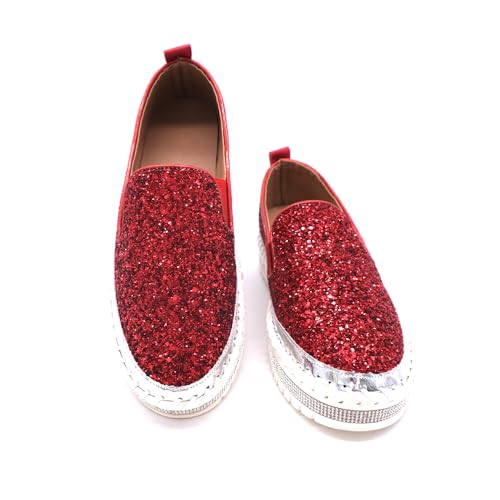 Image of Women's Platform Rhinestones Glitter Fashion Sneakers Comfortable Slip On Flat Loafers Walking Wedding Dress Shoes Casual Shoes