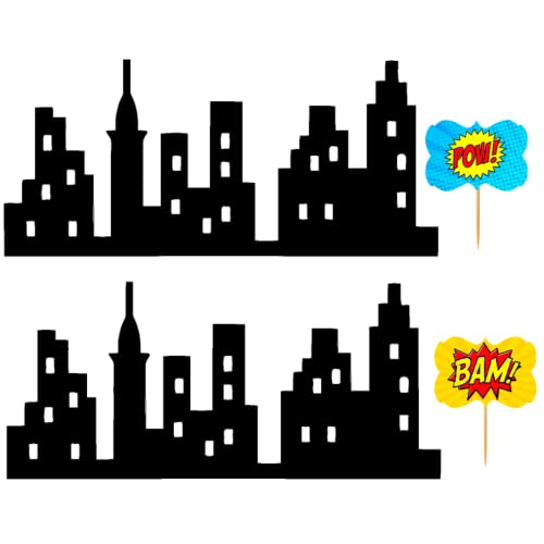 Cakesupplyshop Scenic Theme Stick On/Lay On Cake Border Decoration Toppers (Super Hero Lighted City Backdrop) #TOP1