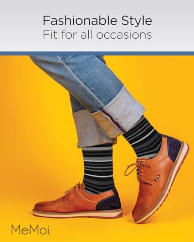 MeMoi Men's Slick Stripes Luxuriously Soft Cashmere Blend Crew Socks Black 10-134