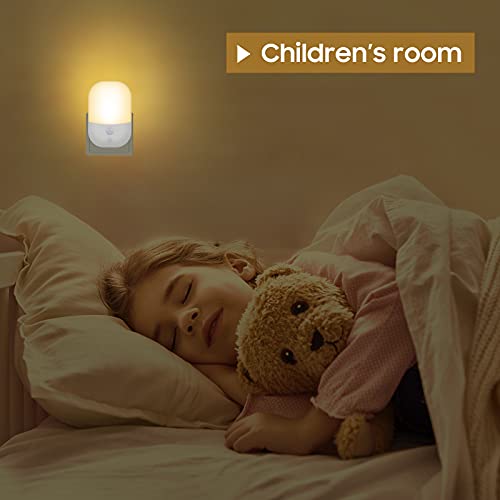 Luce Notturna LED, Luci Notturne con Sensore di Luce 5 Livelli Luminosità 3 Modalità di Illuminazione, Luce Notturna da Presa per Camera dei Bambini, Bagno, Corridoio, Cucina, Scale, Bianca Calda