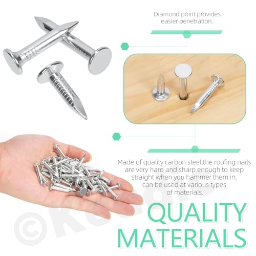 Keadic 400Pcs 3/4 1 1-1/4 Galvanisierte Dachfilz Nägel Sortiment Set, 20/25/30mm Breitkopf Pins Haus Hardware Nagel für Dachfilz Isolierfolie (3/4 & 1 & 1-1/4)