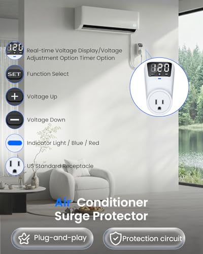 Image of Appliance Surge Protector Voltage Stabilizer Fireproof UL94V-1 Wall Mount Surge Protectors Outlet for Refrigerator, TV & Heavy, Real-Time Monitoring & Custom Voltage 80V-140V (2 Standard)