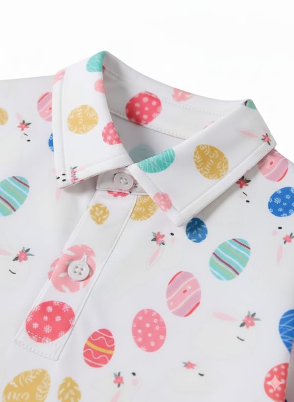 Image of Kids Easter Pattern Multi-Colored Printed Short Sleeve Button-Up Polo Shirt for Boy