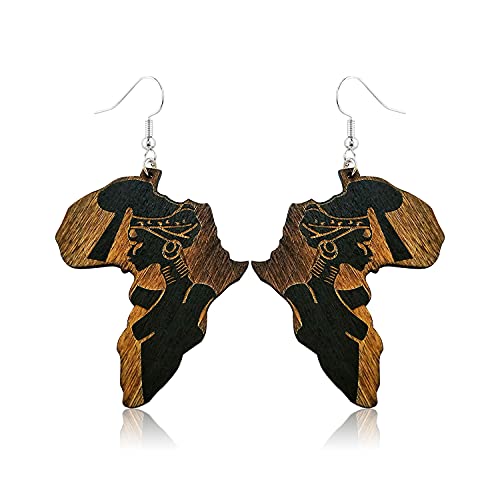 KaFu Bohemia Natural Wooden Painted Map Earrings AfricanEthnic Map Wooden Dangle Earrings Fashion Jewelry for Woman Girls