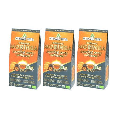 Miracle Tree Organic Moringa Energy Tea, Orange Passionfruit, 3 x 16 Bags