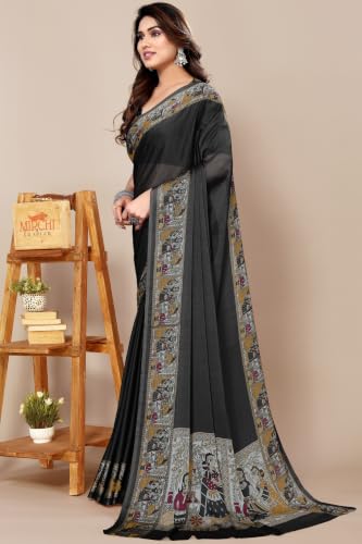 Image of MIRCHI FASHION Saree for Woman Chiffon Madhubani Print | Breathable Comfortable Printed Saree for Office and Regular Use (Available in 15 Designs)