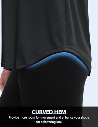LE VONFORT Women's Long Sleeve Workout Shirts Quick Dry Sun Protection Running Yoga Tops Black X-Large — view 5