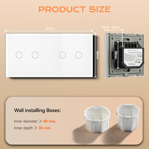 Compatible avec la lumière LED interrupteur tactile double BSEED 2 voies blanc