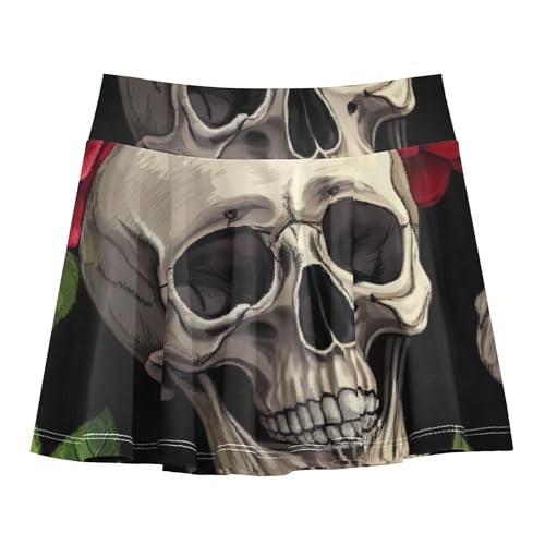 Kids Tennis Skirts Skulls Red Vintage Roses Athletic Shorts for Girls Skorts Toddler Girl Skort 4t