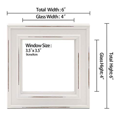 2Pcs Instagram 4-Inch-By-4-Inch Wood Picture Frame, Paint White Color, Distressed Style Small Square Frames, Window 3.5 X 3.5 Pictures, Perfect For The Farmhouse Decor, Table Desk Top Or Wall Hanging #TOP2