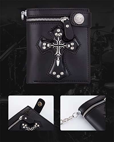 HeiBai Xiong Gothic Wallet With Chain Bifold Punk Cross Leather Biker Wallet Mall Goth Clasp4