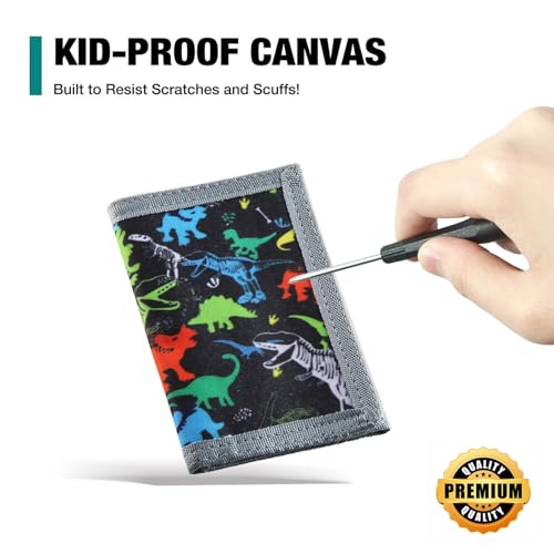 Image of Kids Wallets for Boys & Girls, Dinosaur Wallet for Teens, Toddler & Boys' Magic RFID Nylon & Canvas Wallet with Coin Pocket