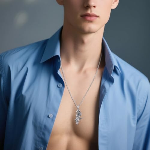 Raven Necklace 925 Sterling Silver Raven Skull Crow Pendant Gothic Jewelry for Men, w/Stainless Stain 22"+2"3