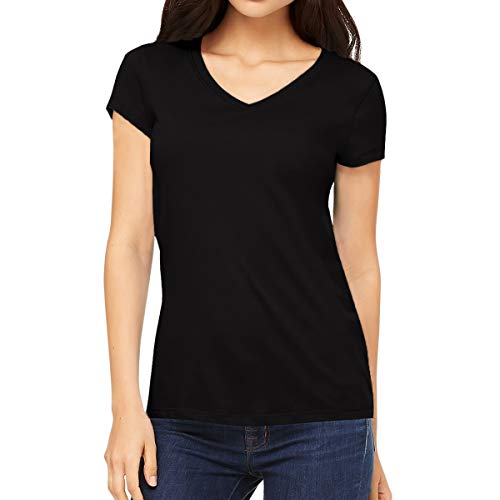 Image of Pooplu Women's Regular Fit Premium Plain 100% Cotton V Neck Half Sleeves, Casual Plain Pootlu Tees and Tshirts.