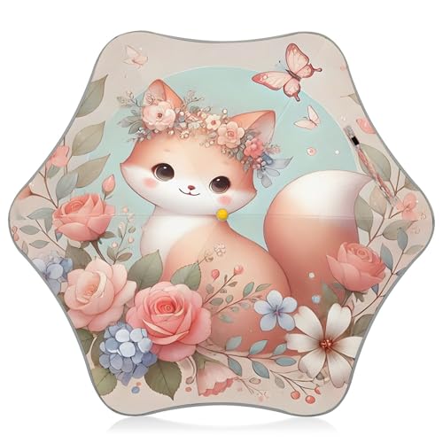 Parapluie enfant rose motif floral renard avec toile imperméable UV