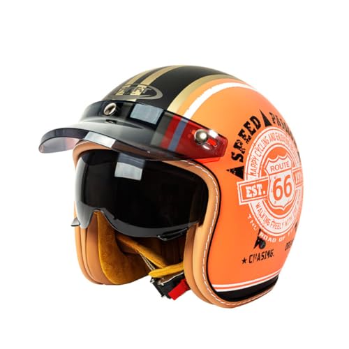 Cascos de Moto 3/4 para Adultos Retro Abiertos para Hombres y Mujeres para Coches eléctricos Scooters Bicicletas de montaña Bicicletas de Paseo Naranja M/57-58cm