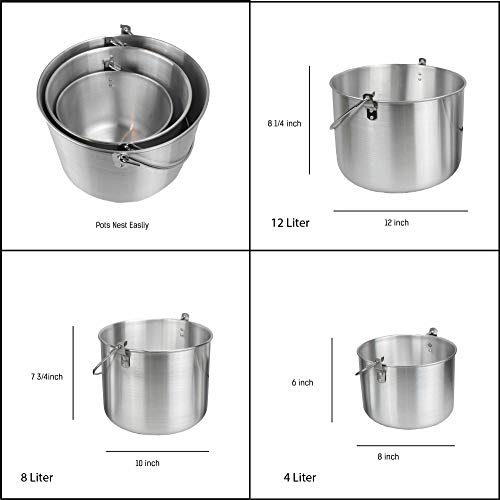 AceCamp Nested Pot Aluminum Lightweight Cooking Pot Set Outdoor Large Stock with lid and folding handle - 4L,8L,12L - Image 3