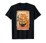 Orange Tabby Cat Eats Ramen Noodles Japanese Vintage T-Shirt