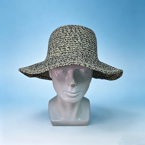 Sombrero de paja ancho para mujer con moño azul miniatura 4