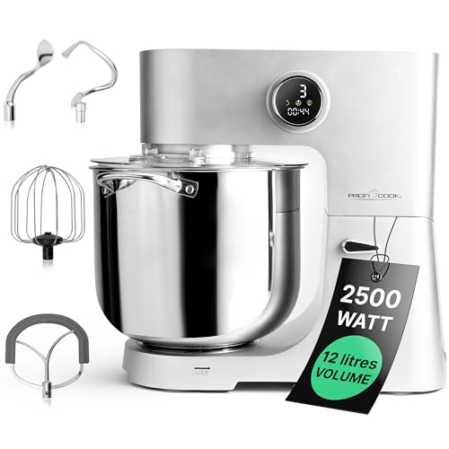 Profi Cook Robot de cuisine avec bol XXL de 12 L | Pétrin avec moteur Longlife Pro de 2500W |...